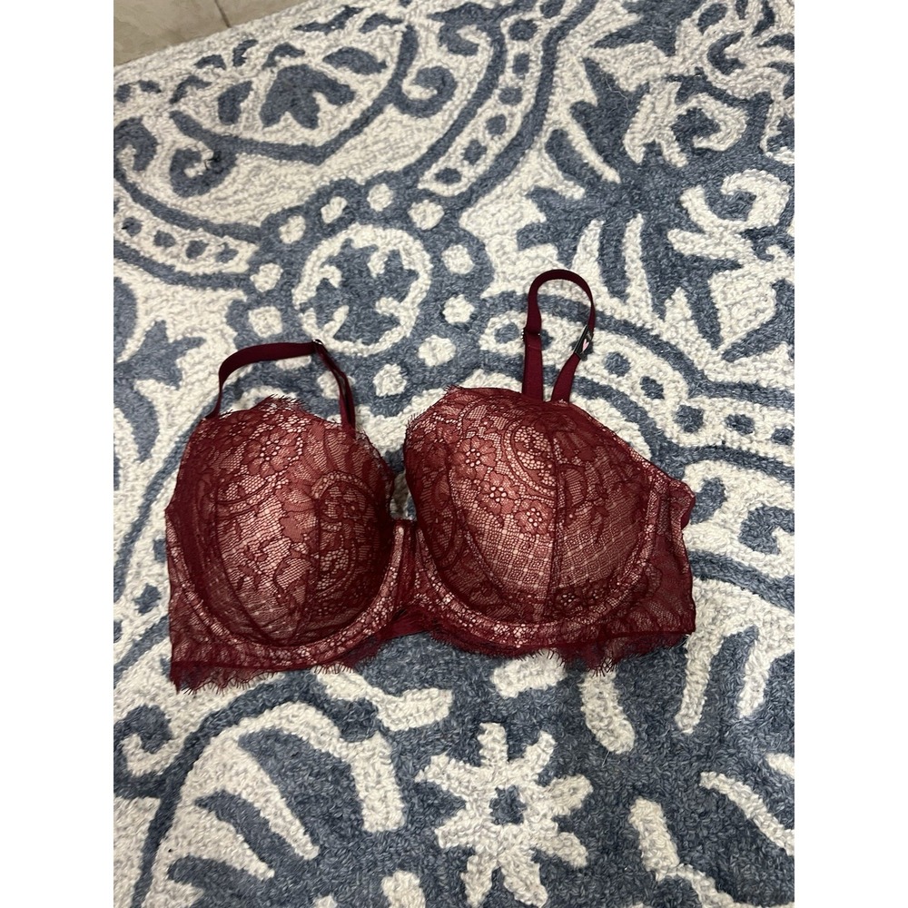 Victorias Secret Dream Angels Floral Lace Lined Demi Bra Wine Red 34DD New